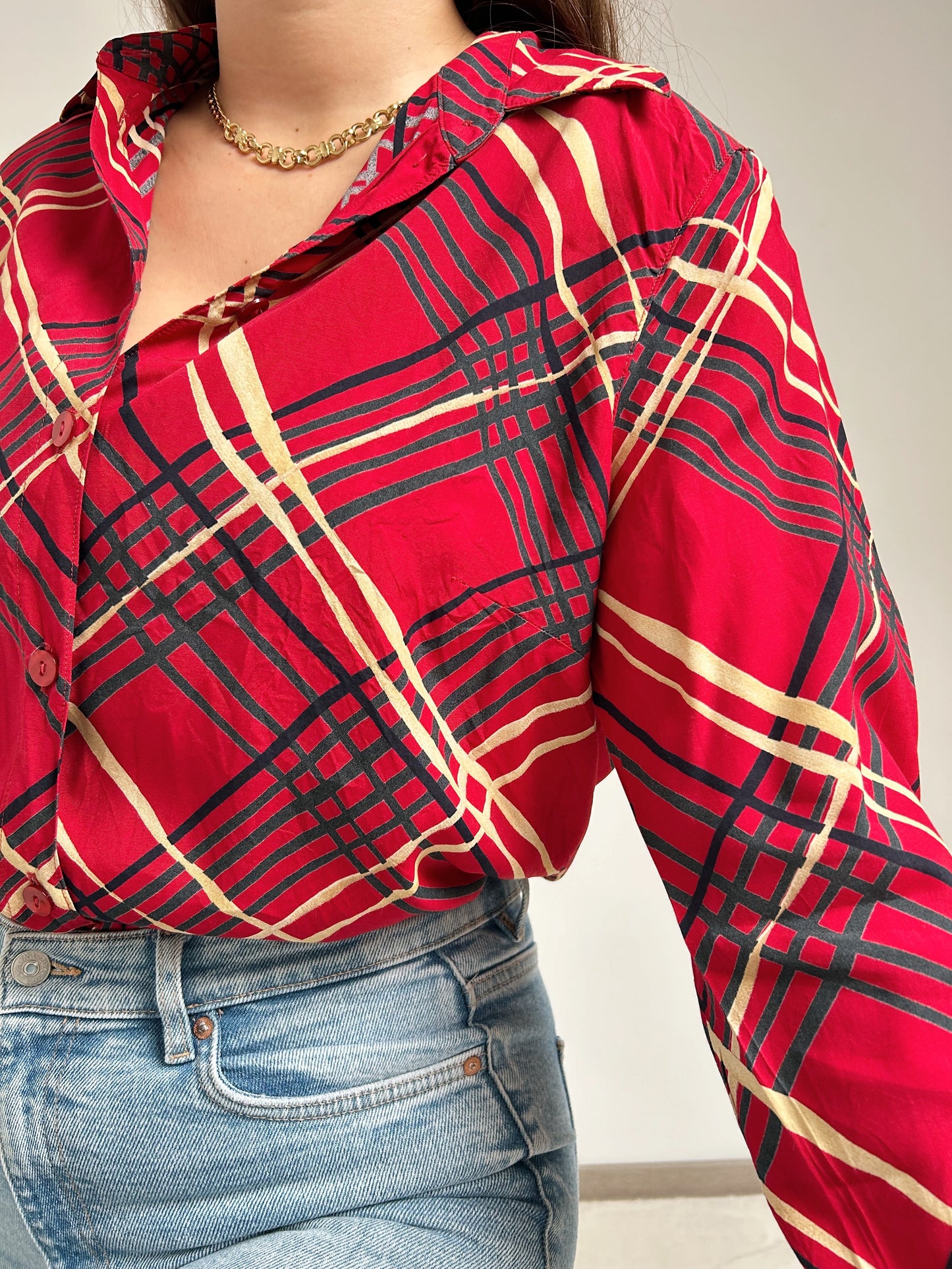 90s Red Plaid Shirt Size 38 to 42