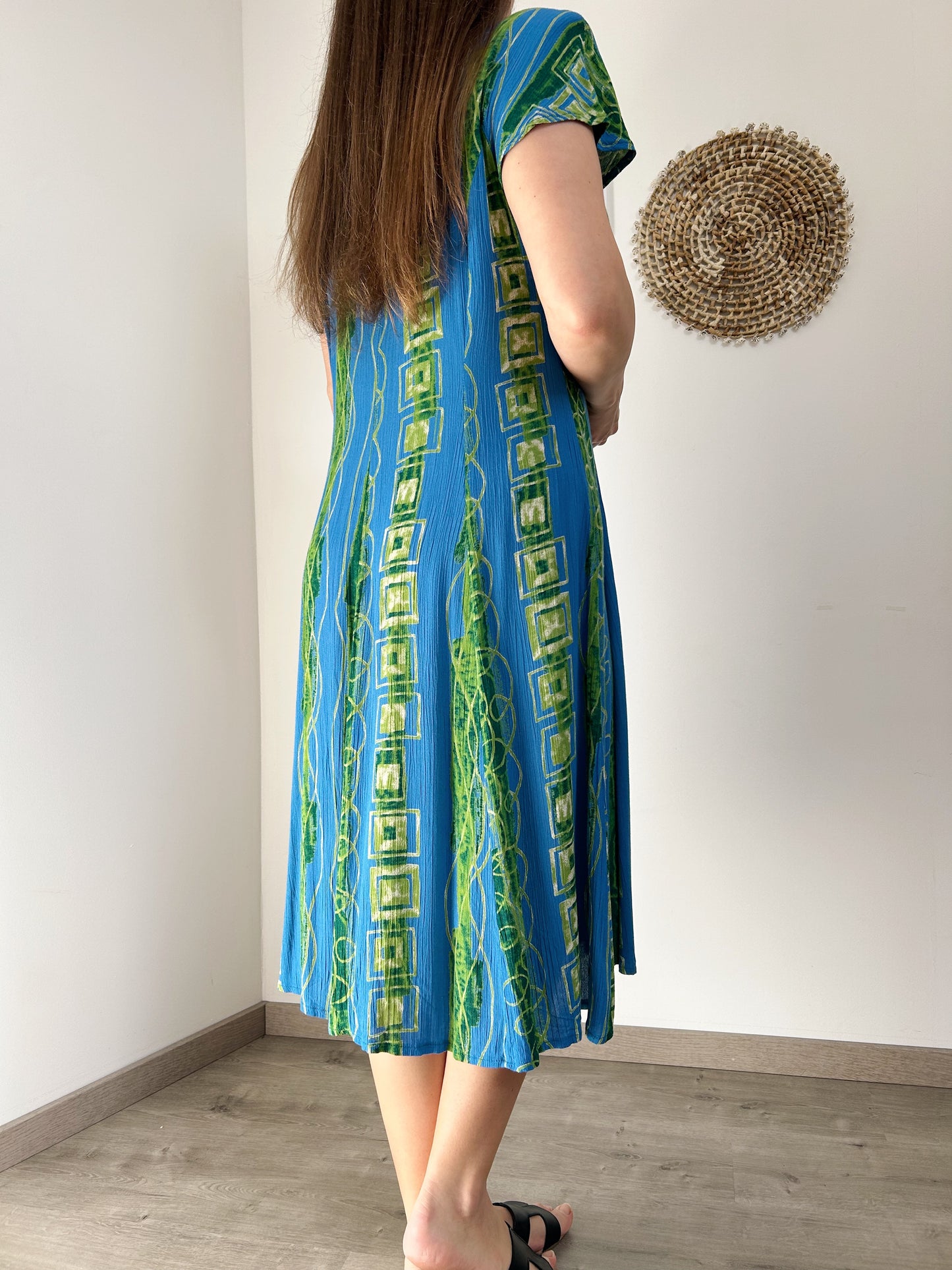 90s blue and green patterned dress Size 38/40