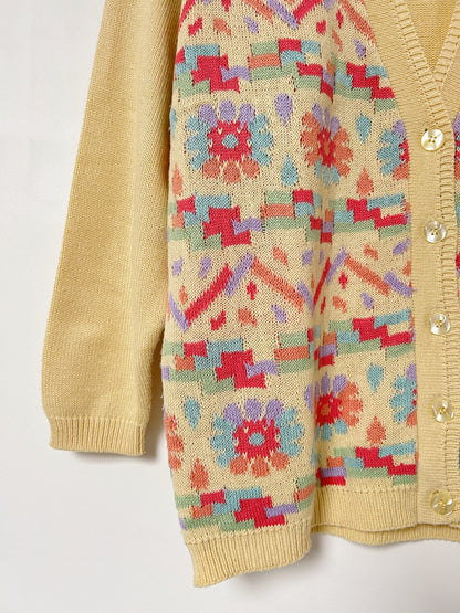 Gilet jaune pastel à motifs multicolores 80s Taille 38/40