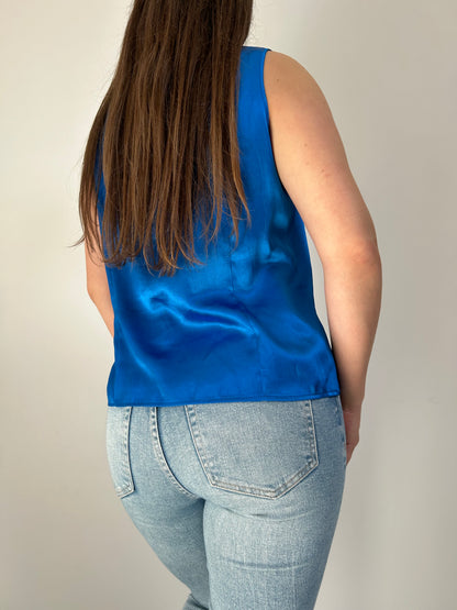 Blouse bleu roi satiné 90s Taille 36/38