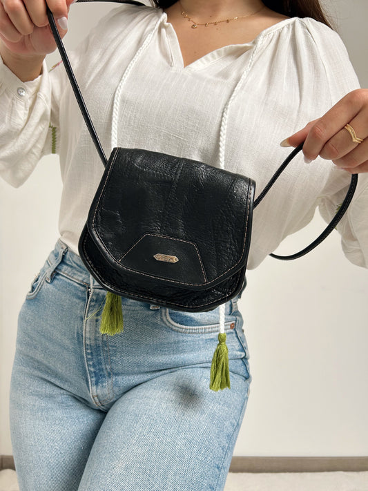 Sac en cuir noir 70s/80s