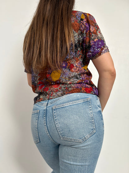 90s floral crinkled effect shirt Size 34 to 38