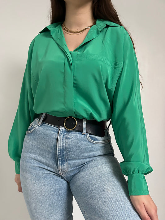 Chemise oversize vert satiné 90s Taille 40/42