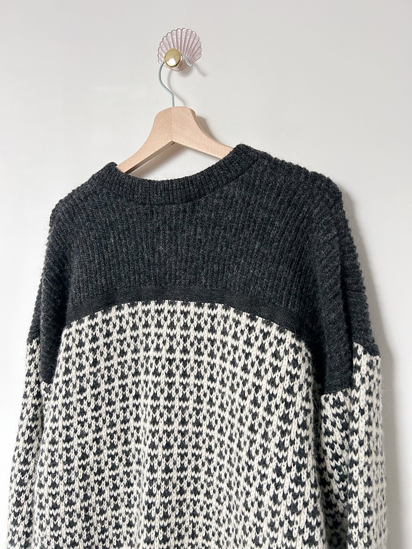 Pull islandais en maille grise et blanche vintage Taille 44