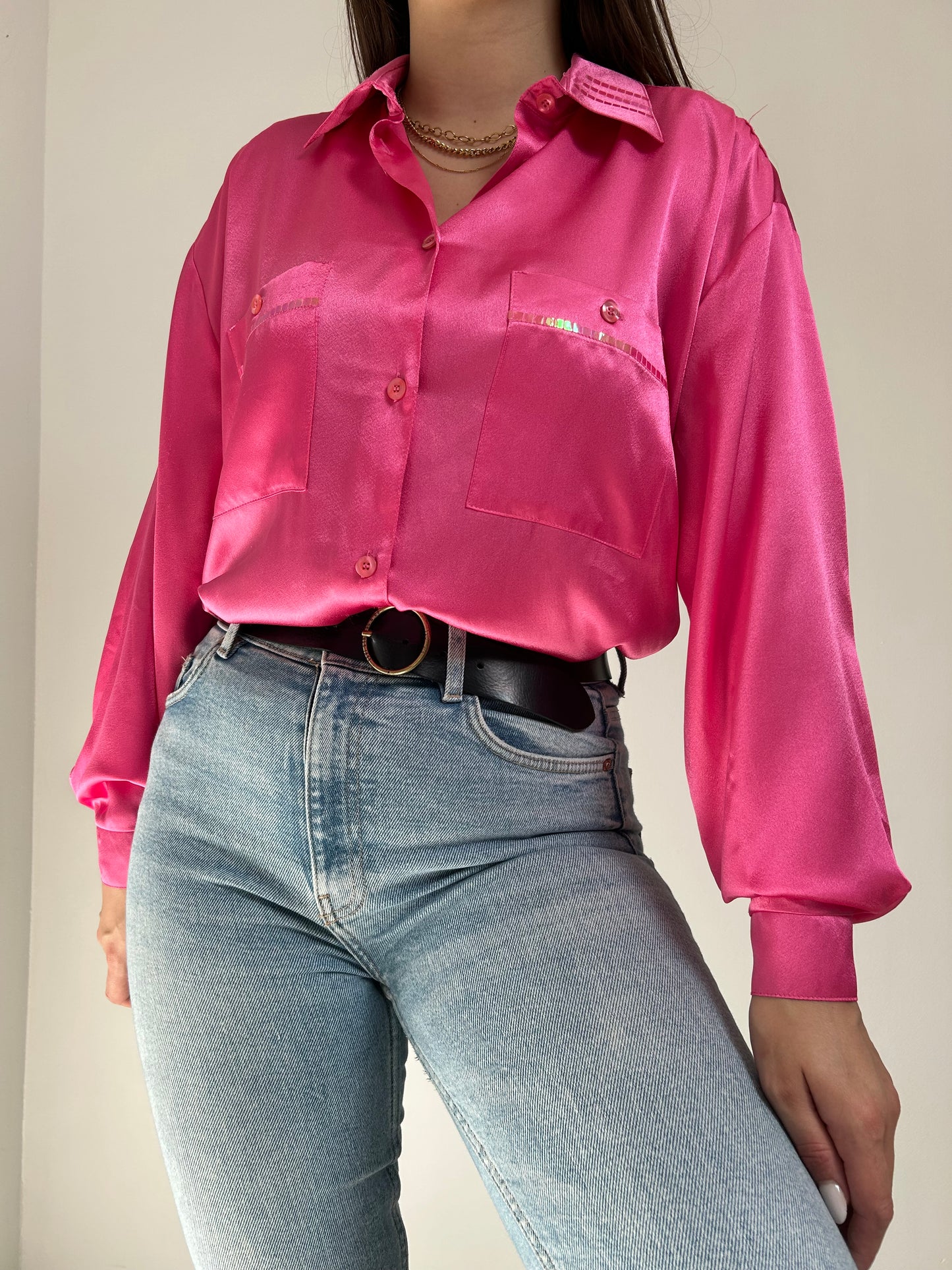 90s satin pink oversized shirt Size 38 to 42