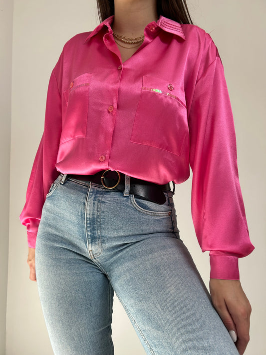 Chemise oversize rose satinée 90s Taille 38 à 42