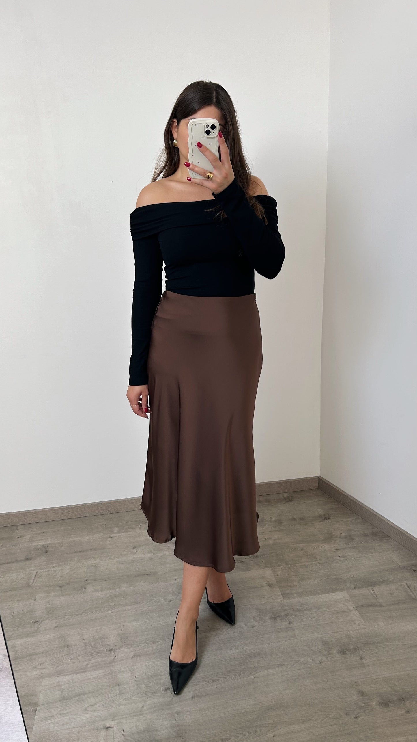 Adele chocolate satin skirt