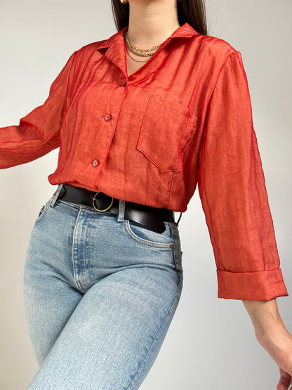 90s Metallic Orange Shirt Size 38/40