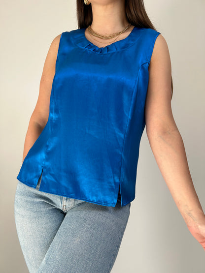 Blouse bleu roi satiné 90s Taille 36/38