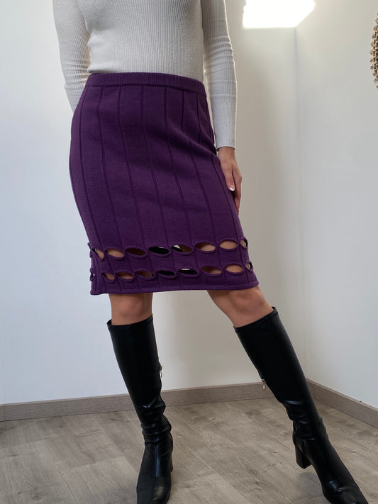 Jupe mi longue en maille violet 90s Taille 38