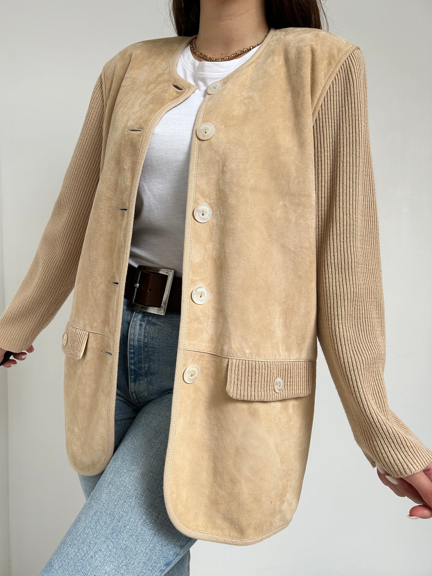 Veste beige en daim bi matière 70s Taille 40