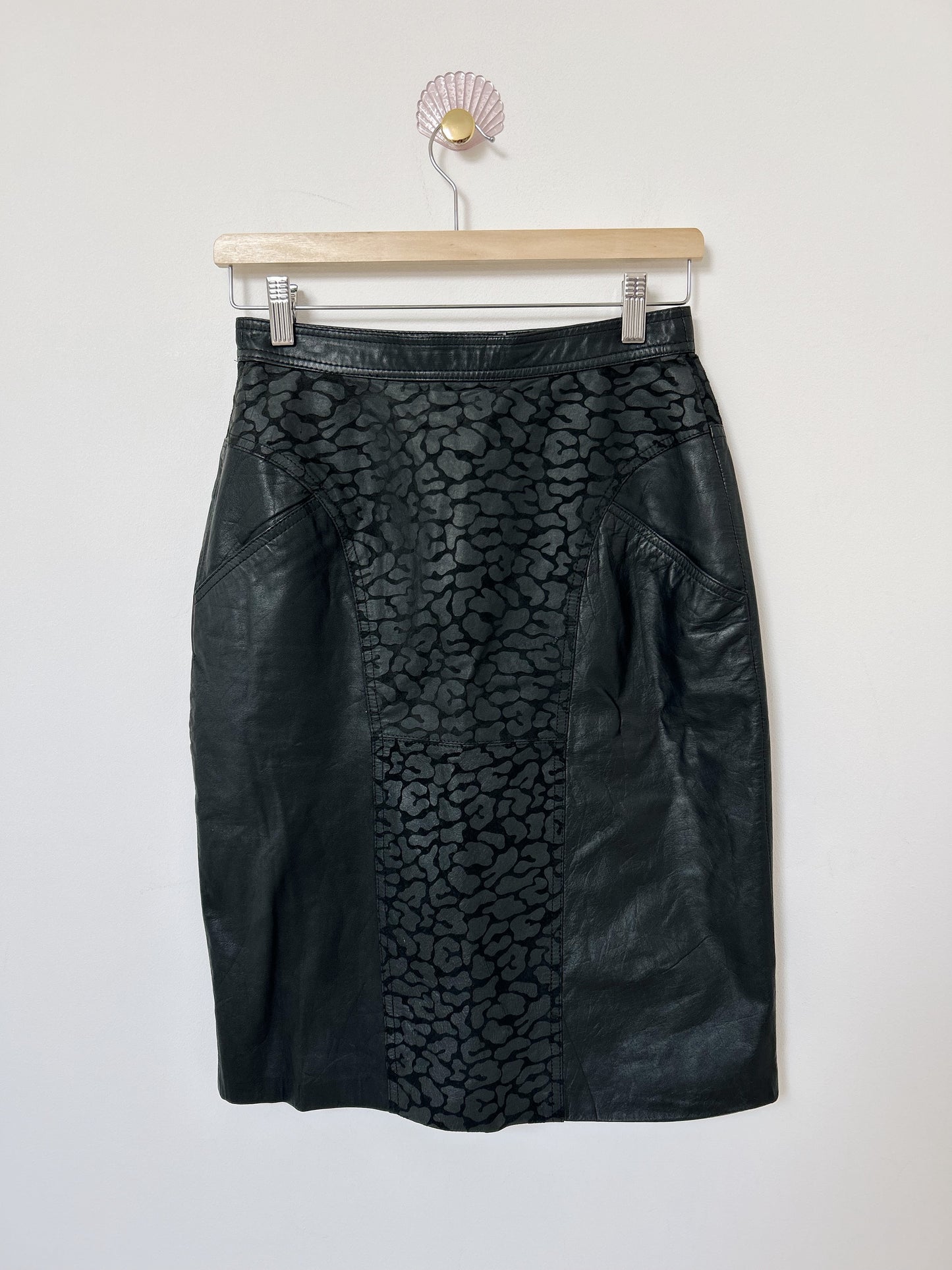 80s Animal Print Leather Skirt Size 34