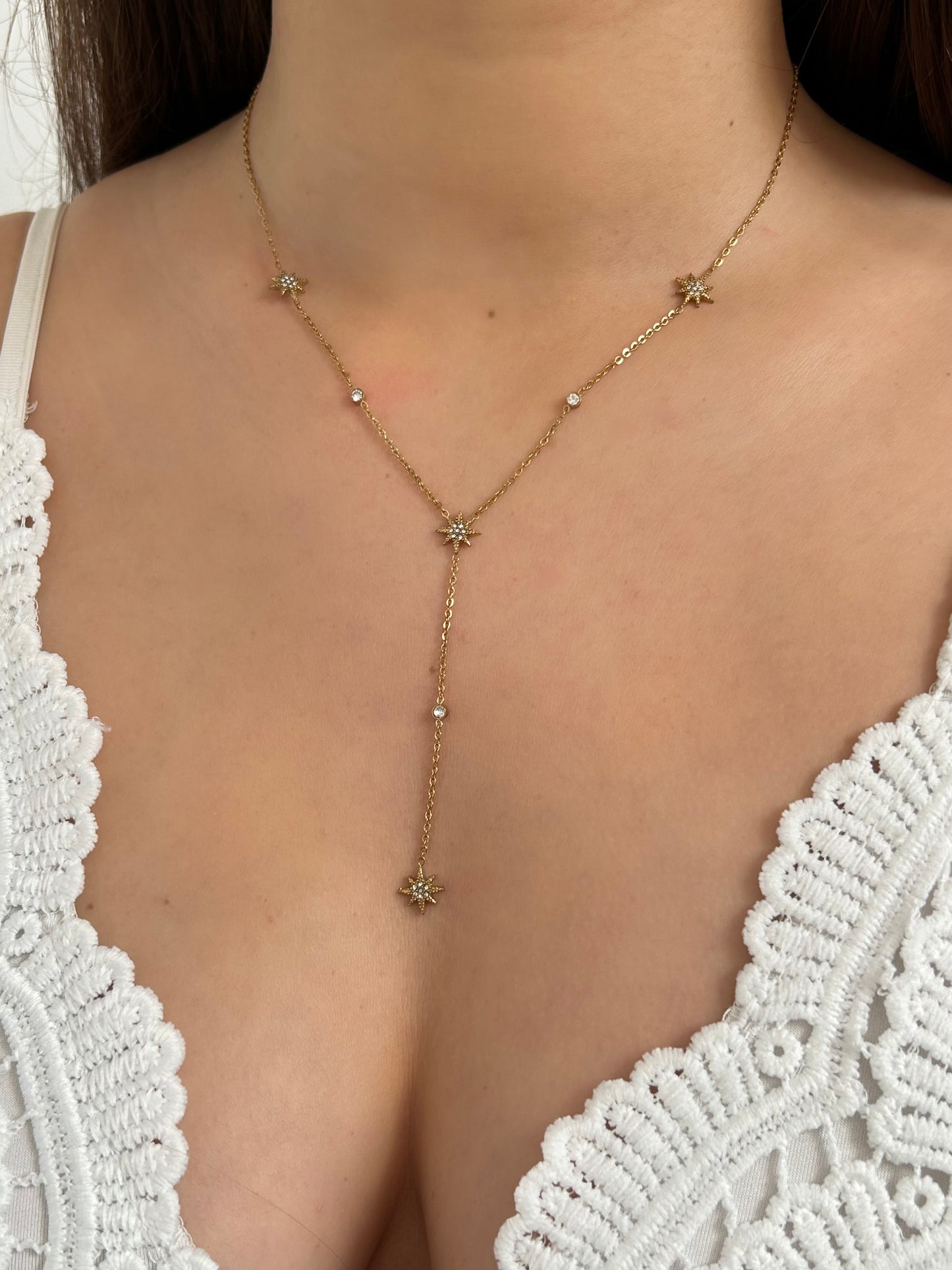 Collier long étoile du Nord Doré | Acier inoxydable