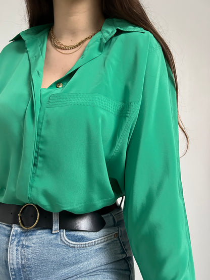 Chemise oversize vert satiné 90s Taille 40/42