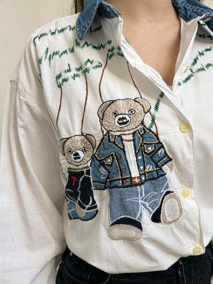 90s teddy bear embroidered oversized shirt Size 42/44