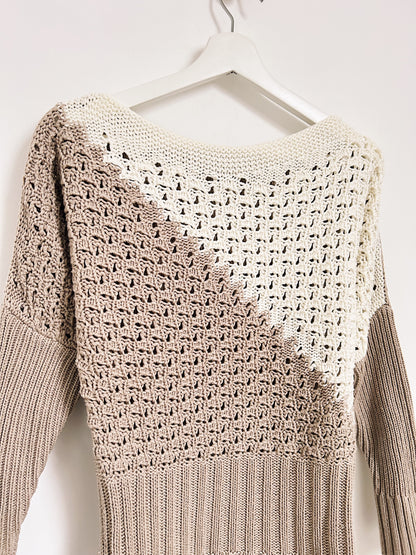 Pull en crochet beige et blanc 90s Taille 36/38