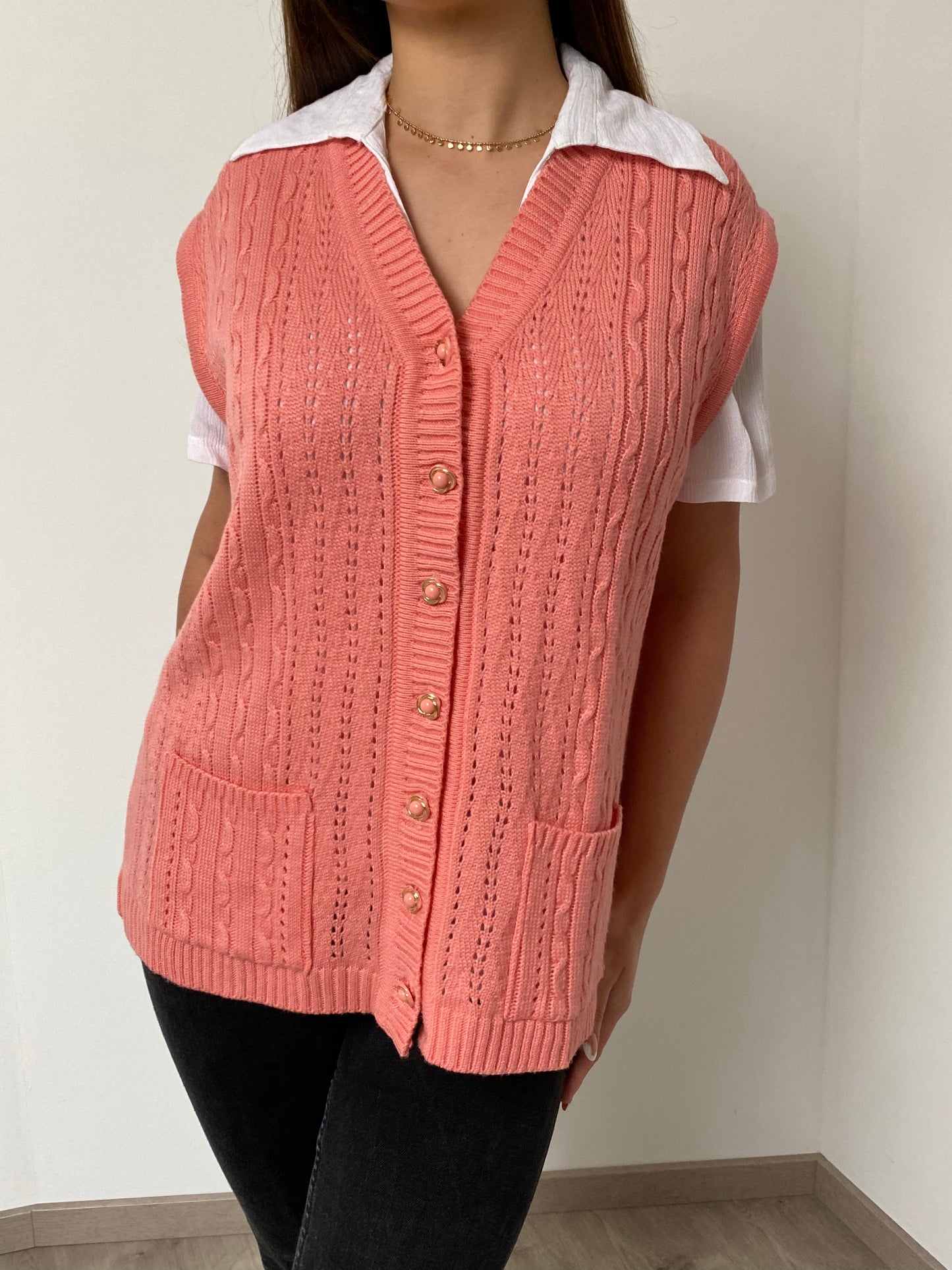 Pale pink vest 80s Size L/XL