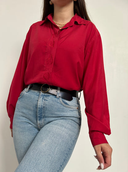 Chemise oversize rouge à broderie 90s Taille 38 à 42