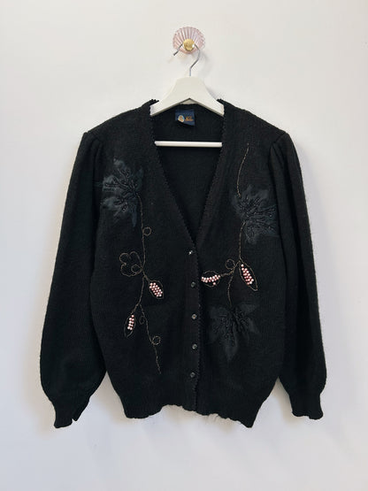 Black cardigan with pearls 80s Size 38/40