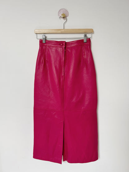 Jupe en cuir fushia 80s Taille 34