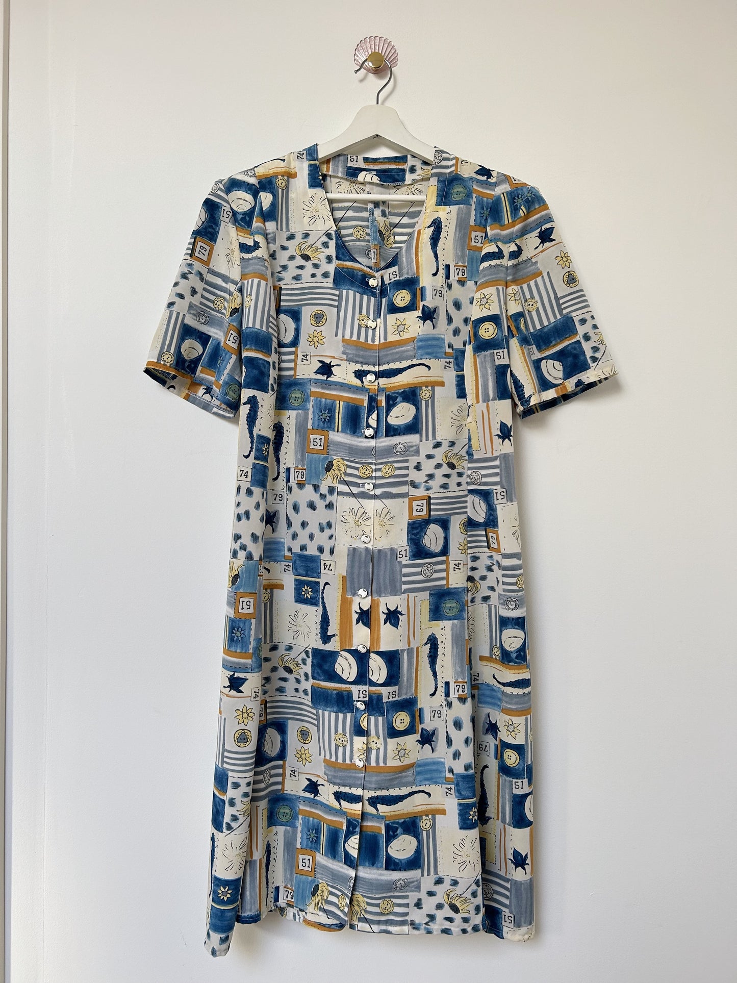 90s Patterned Buttoned Dress Size 42