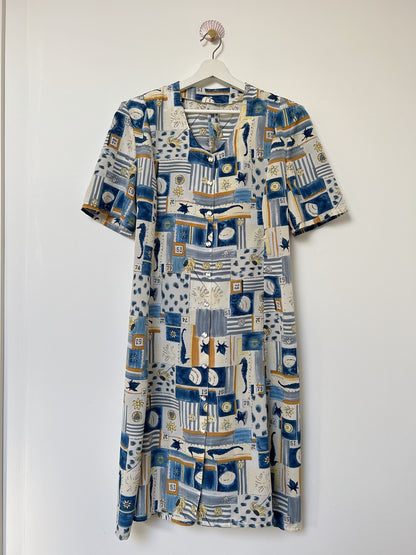 90s Patterned Buttoned Dress Size 42