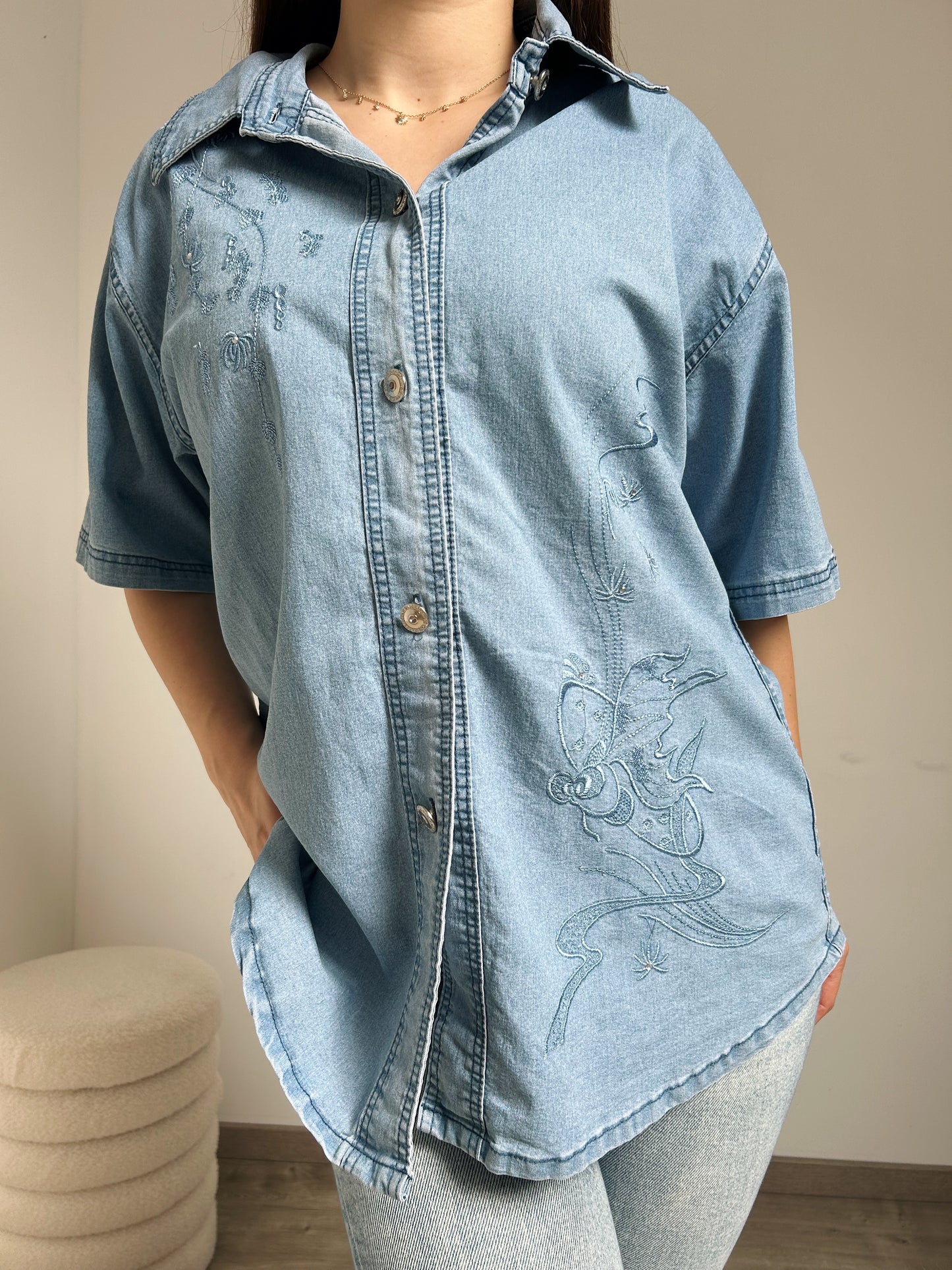 Chemise en jean brodée 90s Taille 40/42