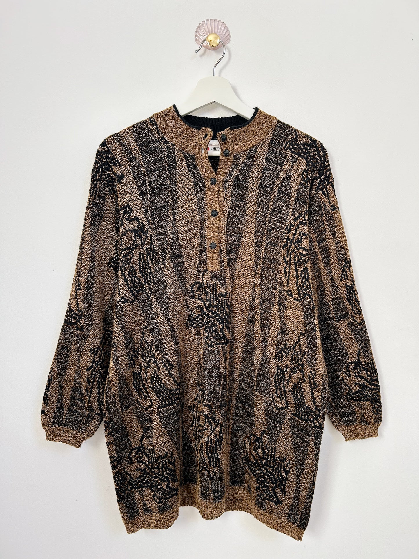 Pull long marron à motifs noir 90s Taille 38