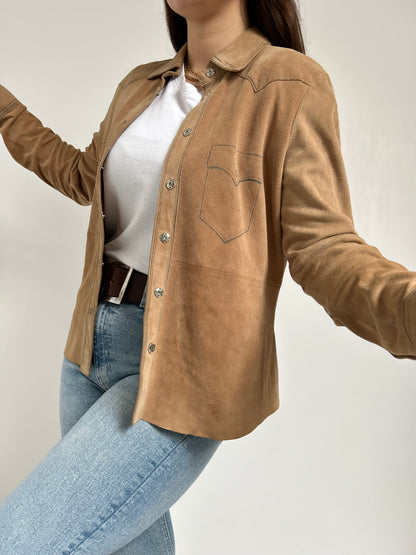 Veste chemise en daim beige 70s Taille 36/38