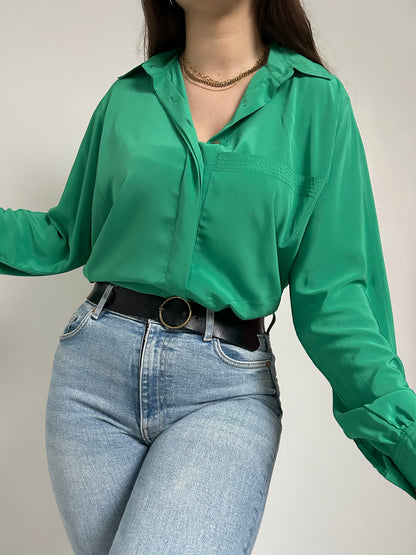 Chemise oversize vert satiné 90s Taille 40/42