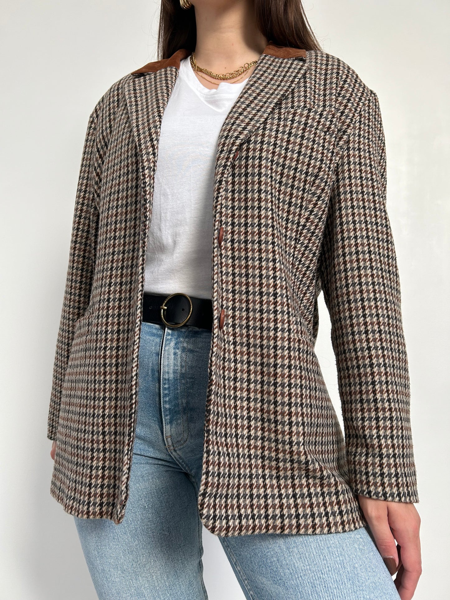 Blazer en tweed col en daim 70s Taille 42