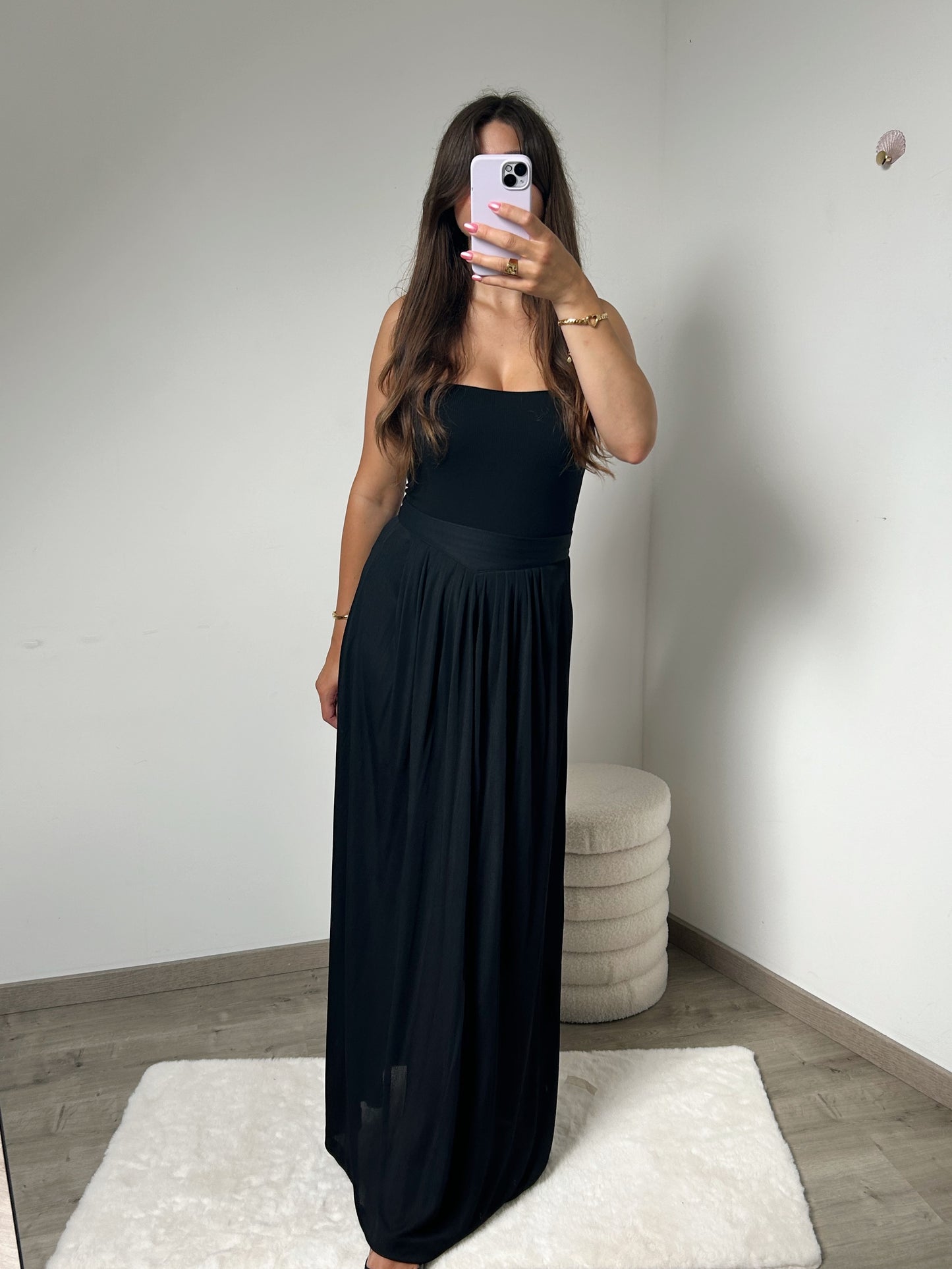 Longue jupe noire transparente 70s Taille 36