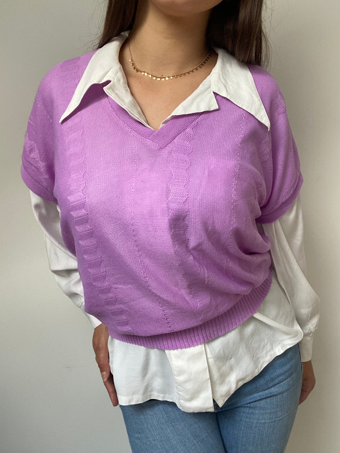 Pull tricot sans manches lila 80s TU