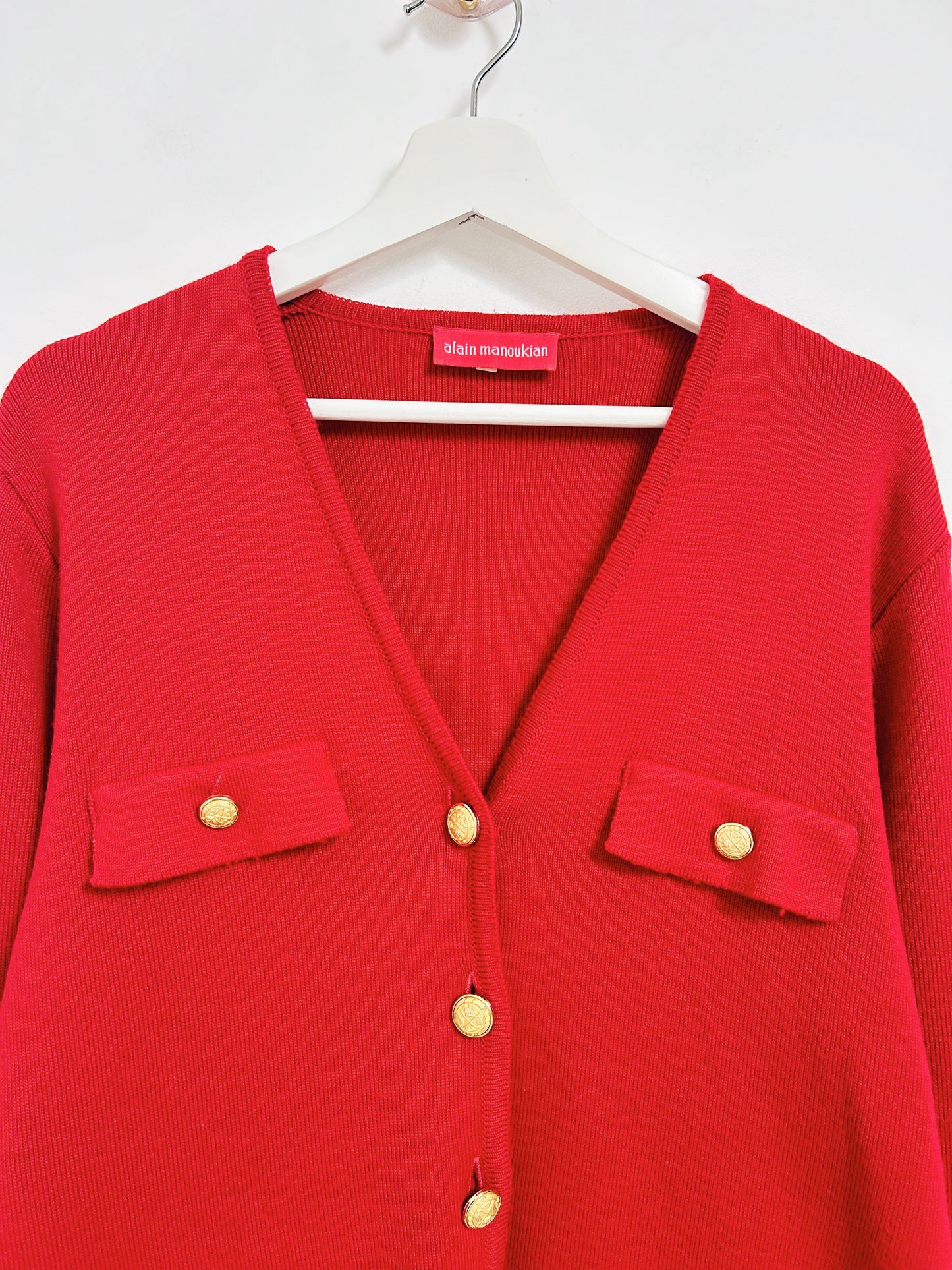 Cardigan rouge à boutons dorés 80s Taille 40