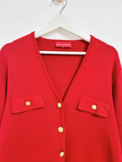 Cardigan rouge à boutons dorés 80s Taille 40