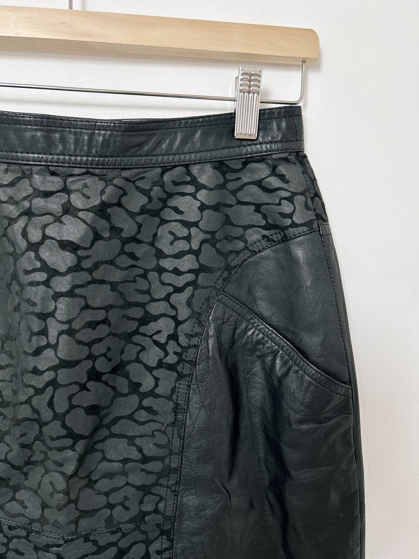 80s Animal Print Leather Skirt Size 34