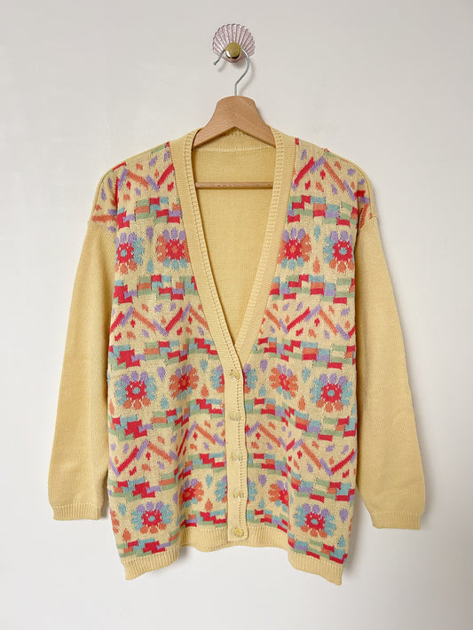 Gilet jaune pastel à motifs multicolores 80s Taille 38/40