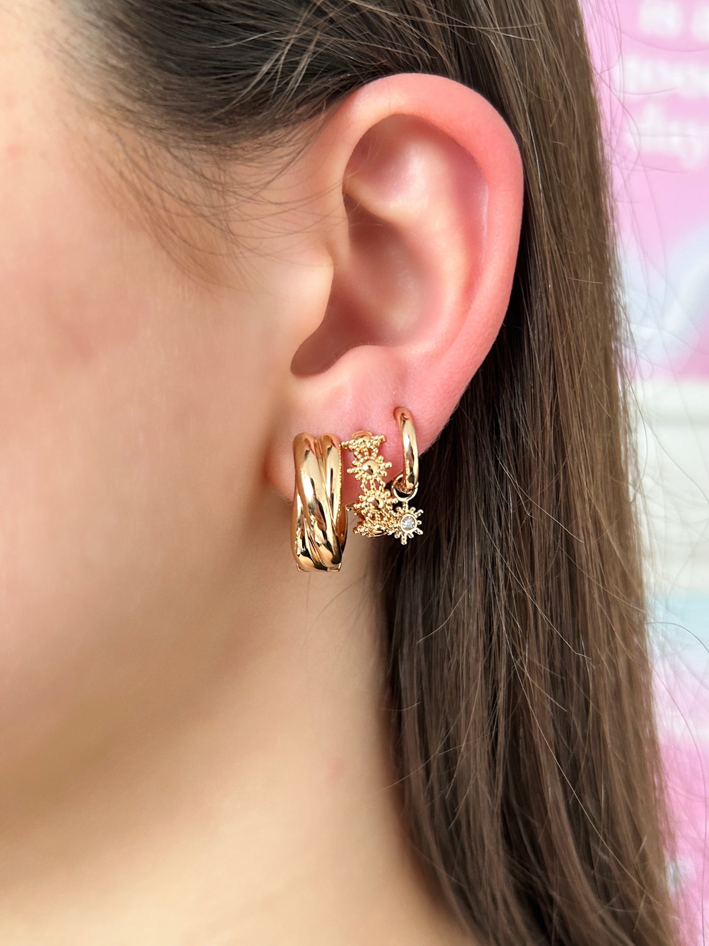 Gold plated flower hoop earrings