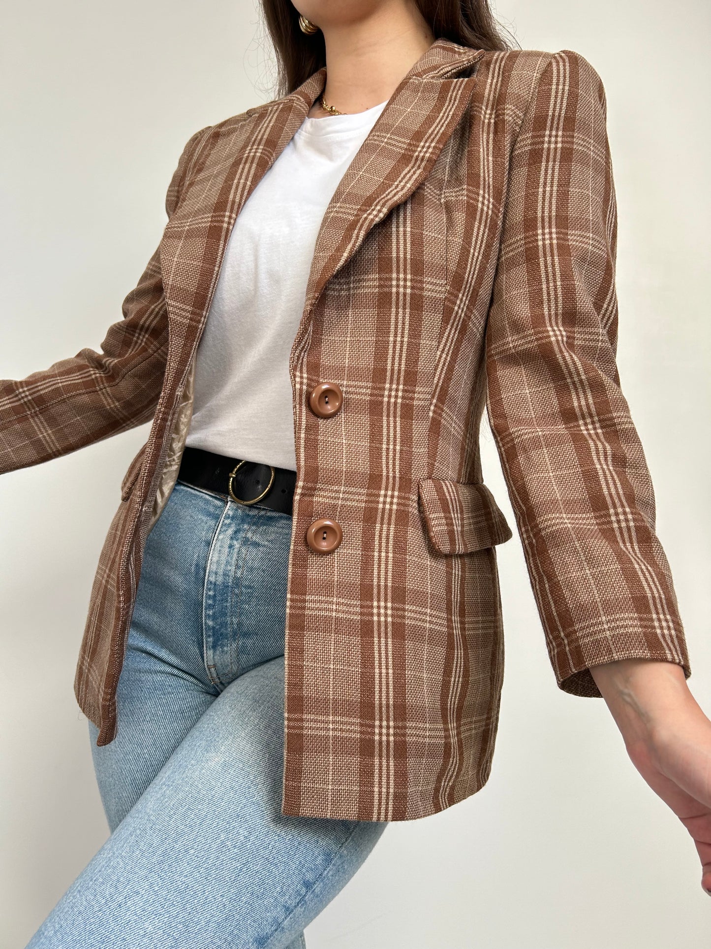 Blazer à carreaux marron et beige 70s Taille 34