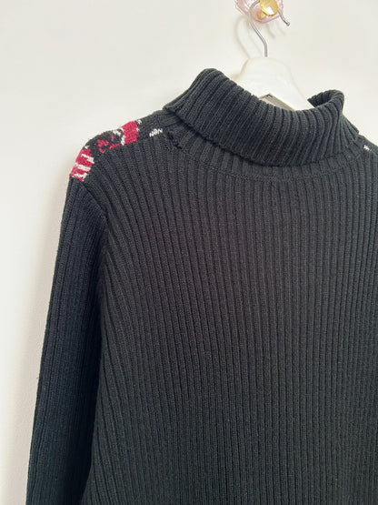 Pull oversize col roulé à motifs roses 90s Taille 40/42