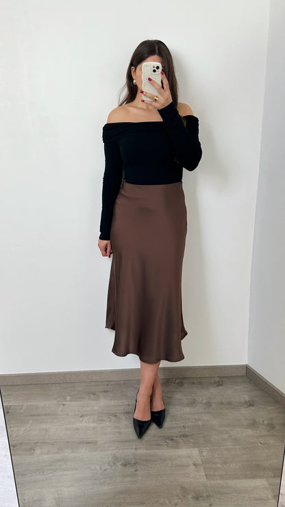 Adele chocolate satin skirt