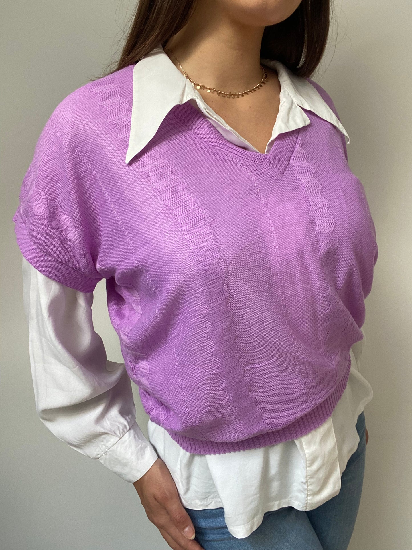 Pull tricot sans manches lila 80s TU