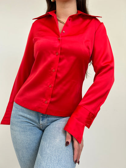 Chemise rouge satinée 70s Taille 36/38