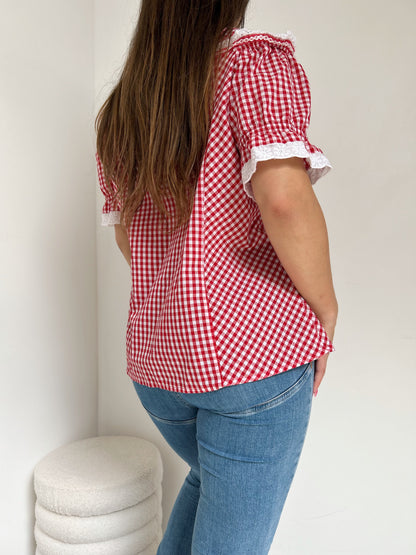 Red gingham dirndl blouse Size 42