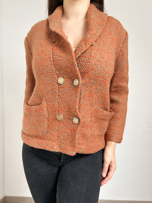 Cardigan fait main orange vintage Taille 36/38