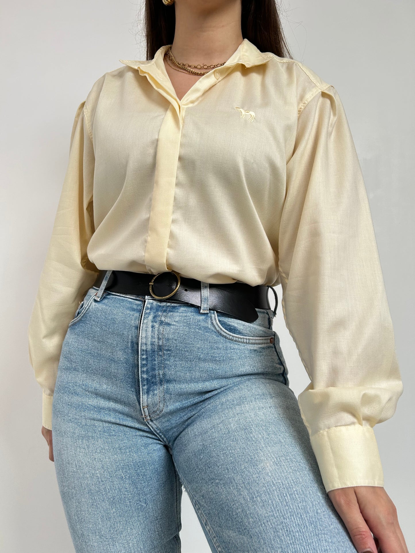 Chemise jaune pastel brodée vintage Taille 38/40