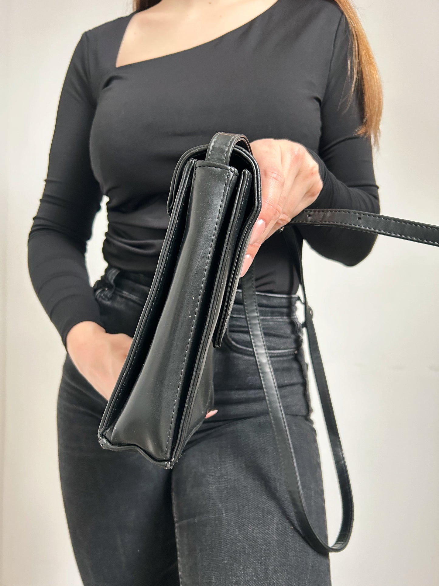 80s Black Leather Shoulder Bag