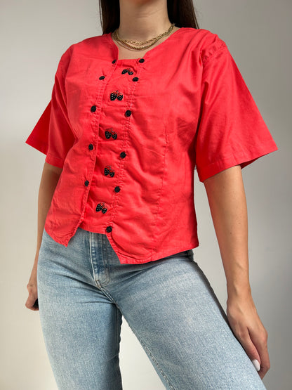 Red embroidered oversized shirt 90s Size 36/38