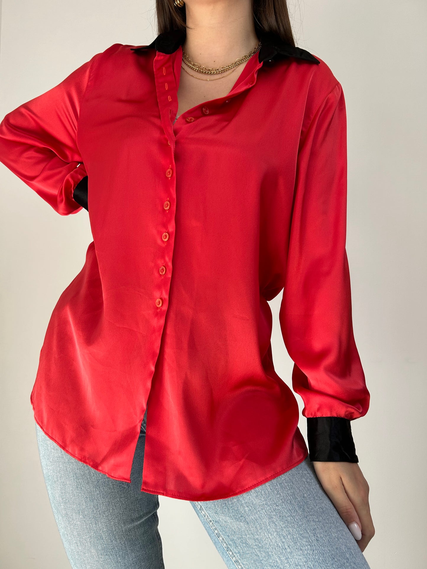 Chemise oversize rouge satinée 90s Taille 38/40