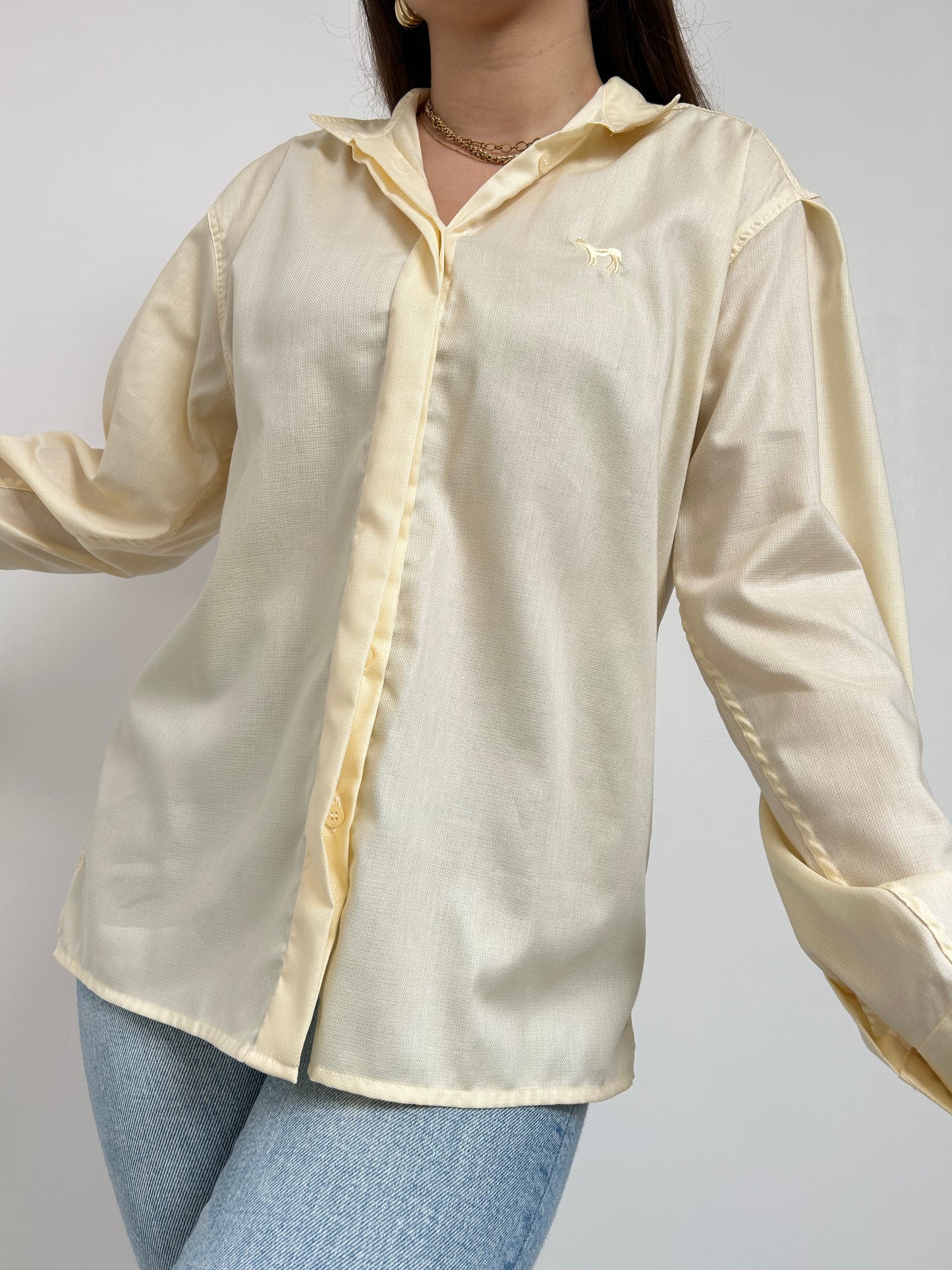 Chemise jaune pastel brodée vintage Taille 38/40